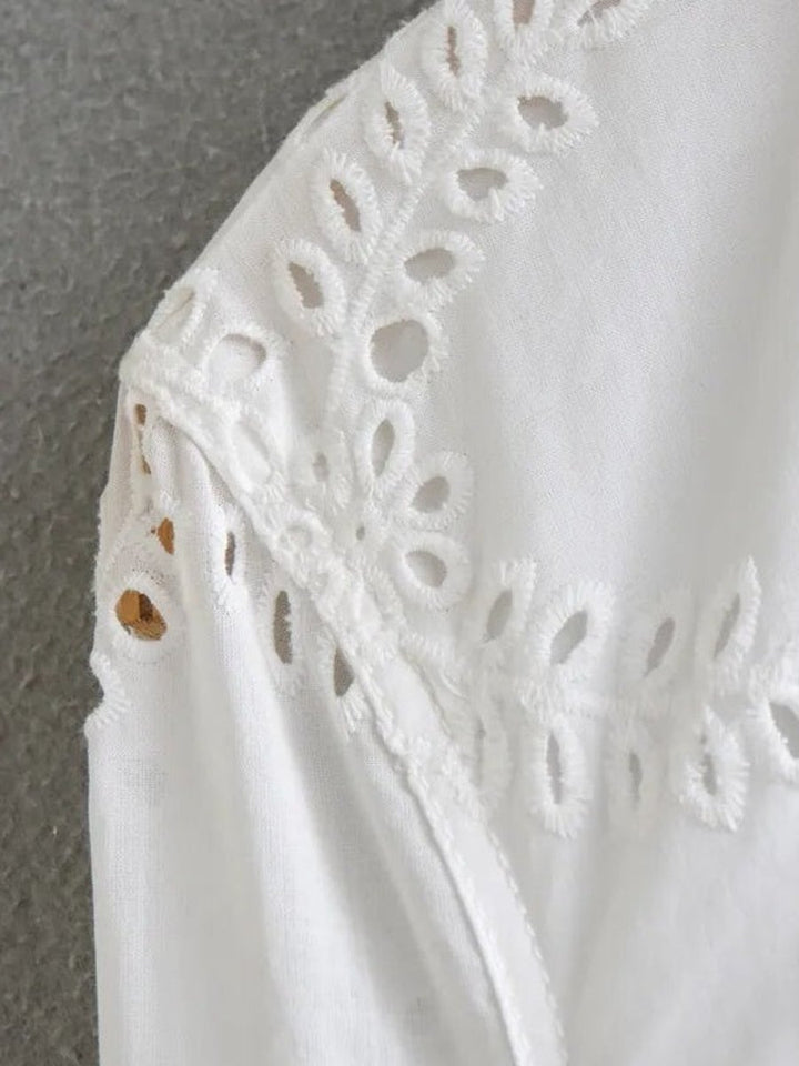 Women's Eyelet Lace Long-Sleeve Fall Midi Dress High-Waist