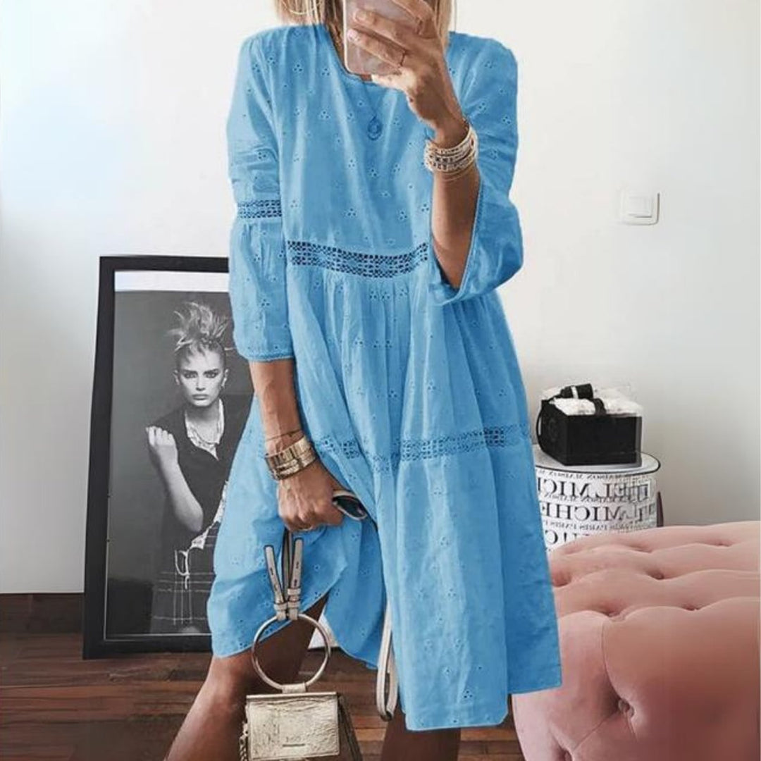 Women's Eyelet Lace-Trim Tiered Formal Dress