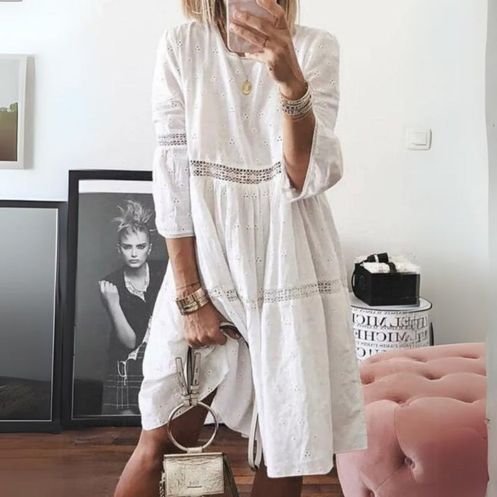 Women's Eyelet Lace-Trim Tiered Formal Dress