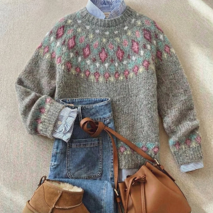 Women's Fair Isle Knit Oversized Sweater Nordic Pattern Pullover