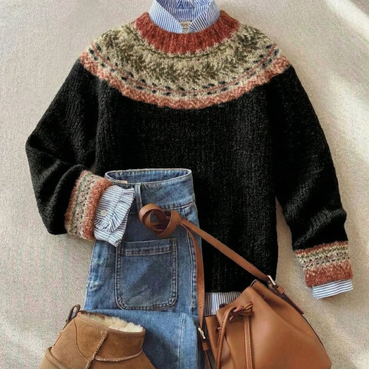 Women's Fair Isle Knit Oversized Sweater Nordic Pattern Pullover