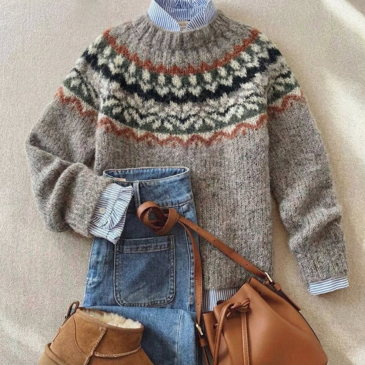 Women's Fair Isle Knit Oversized Sweater Nordic Pattern Pullover