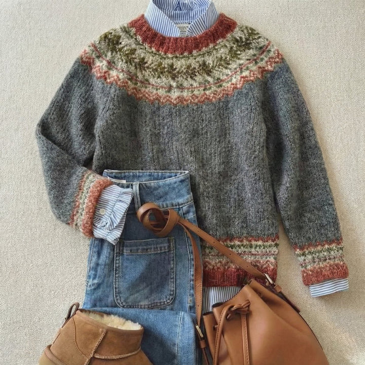 Women's Fair Isle Knit Oversized Sweater Nordic Pattern Pullover