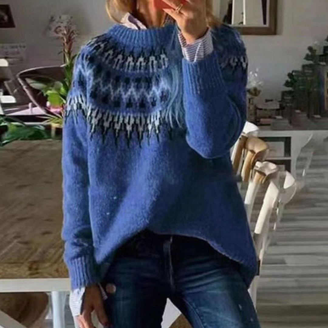 Women's Fair Isle Nordic Pattern Sweater Relaxed Knit Pullover - Blue