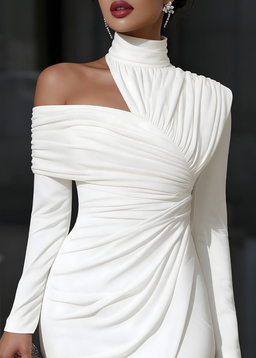 Women's Fall Wedding Guest Dress Asymmetric Draped One-Shoulder Midi