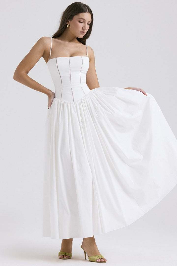 Women's Fall Wedding Guest Dress Corset Bodice Pleated Midi
