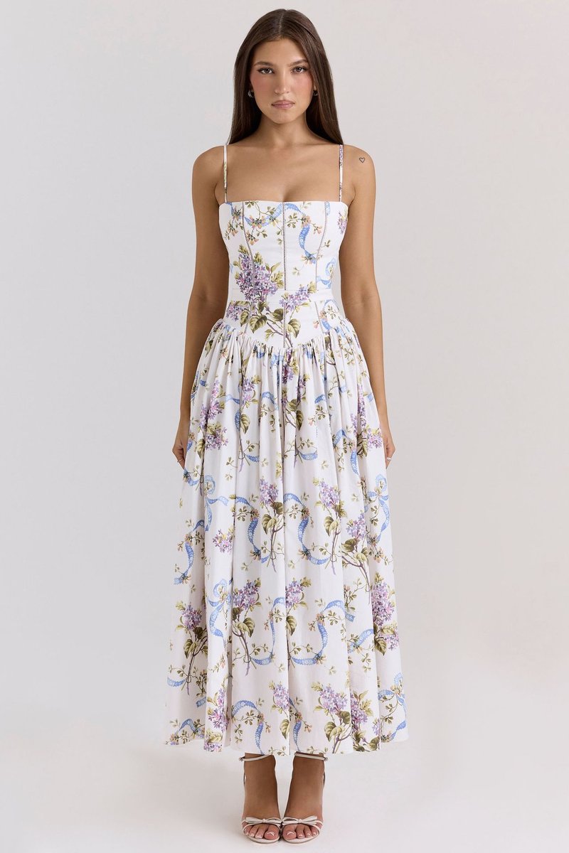 Women's Fall Wedding Guest Dress Corset Bodice Pleated Midi