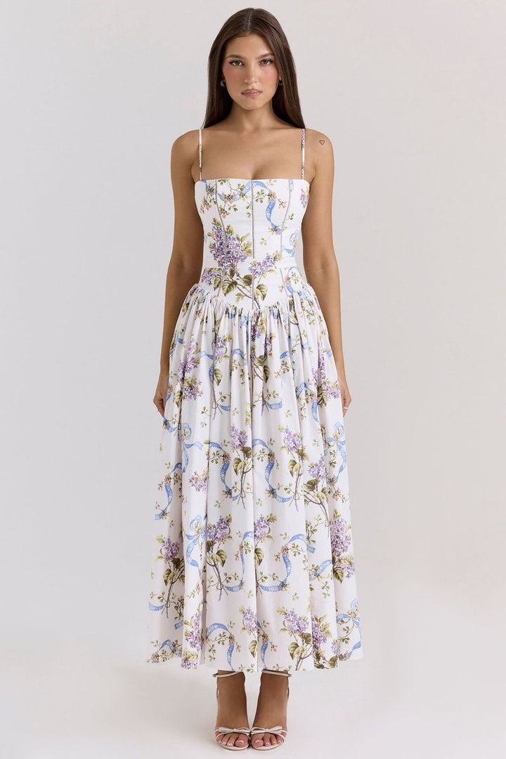 Women's Fall Wedding Guest Dress Corset Bodice Pleated Midi