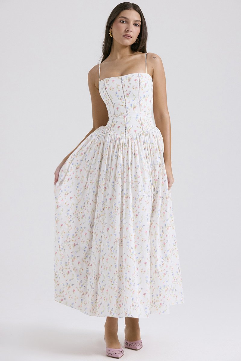 Women's Fall Wedding Guest Dress Corset Bodice Pleated Midi