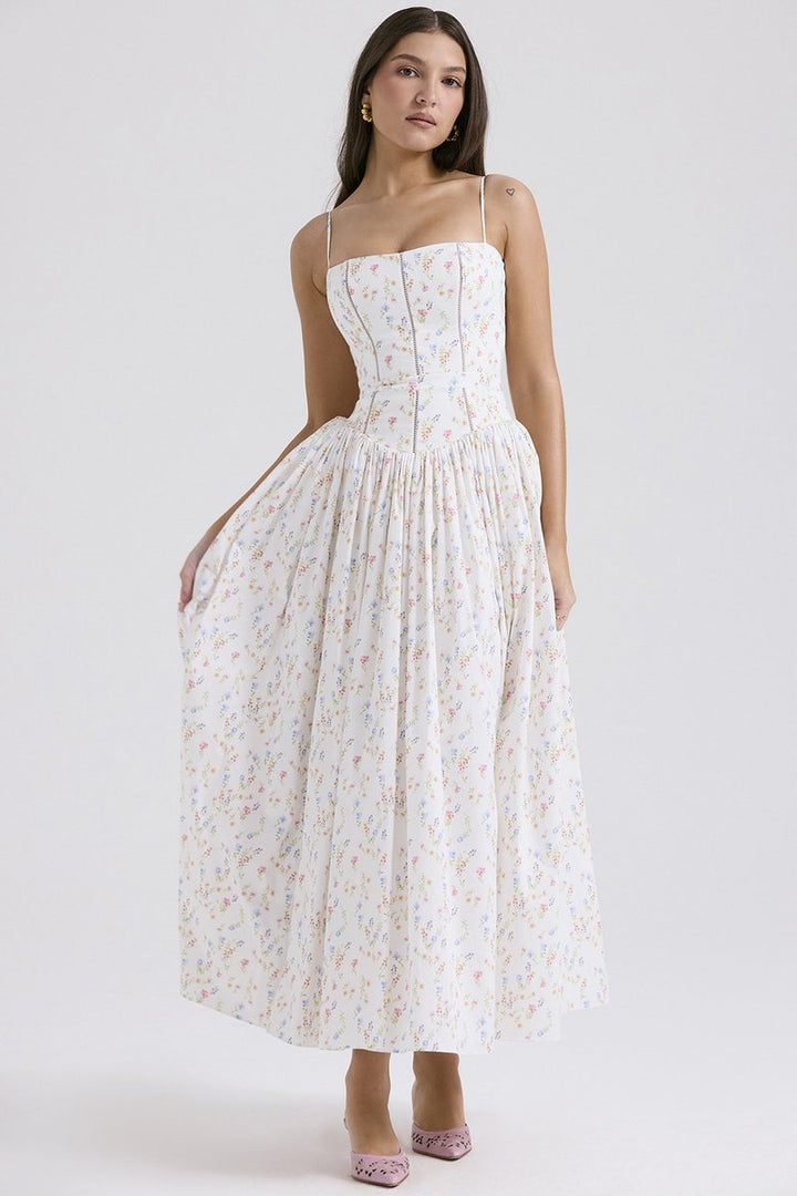 Women's Fall Wedding Guest Dress Corset Bodice Pleated Midi