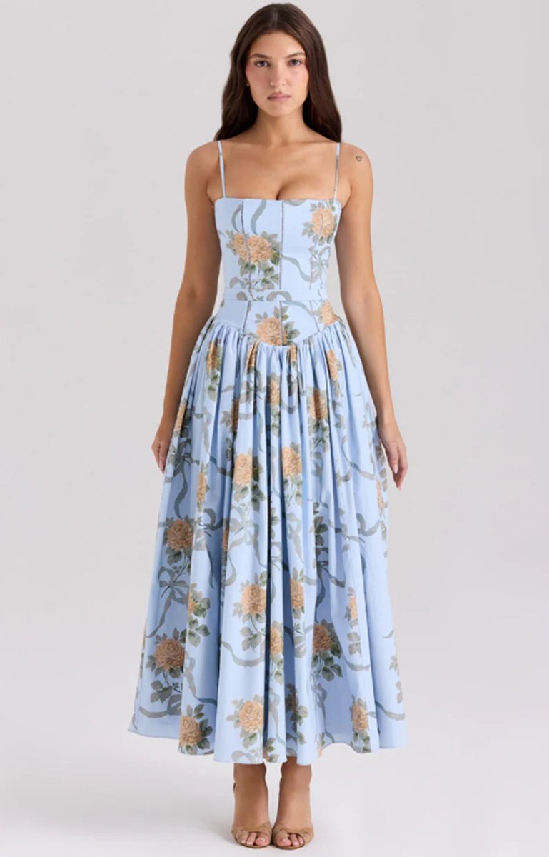Women's Fall Wedding Guest Dress Corset Bodice Pleated Midi