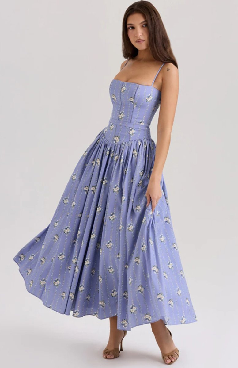 Women's Fall Wedding Guest Dress Corset Bodice Pleated Midi