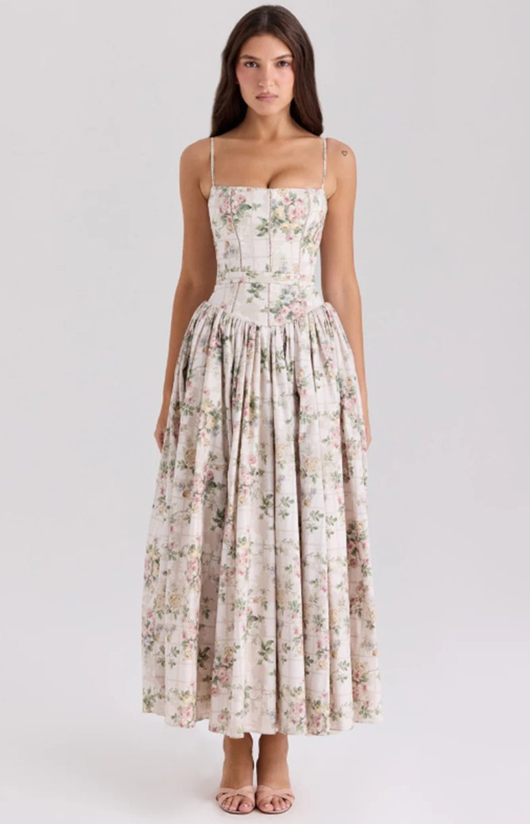 Women's Fall Wedding Guest Dress Corset Bodice Pleated Midi