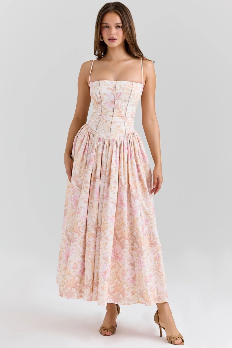 Women's Fall Wedding Guest Dress Corset Bodice Pleated Midi