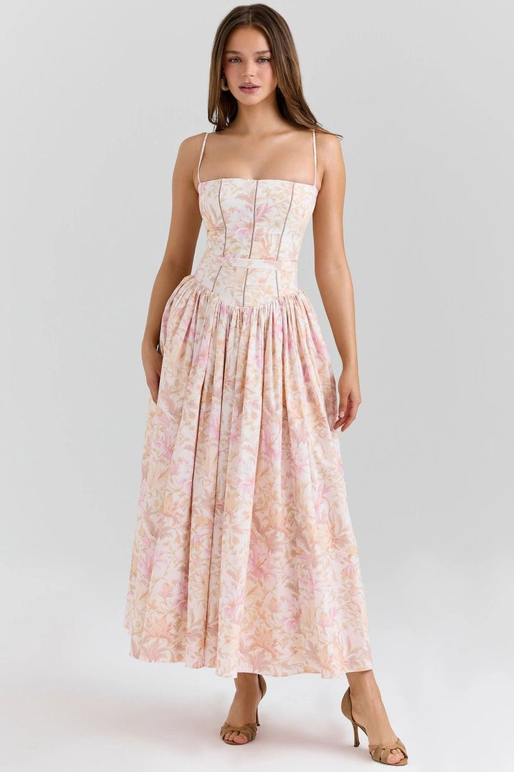 Women's Fall Wedding Guest Dress Corset Bodice Pleated Midi
