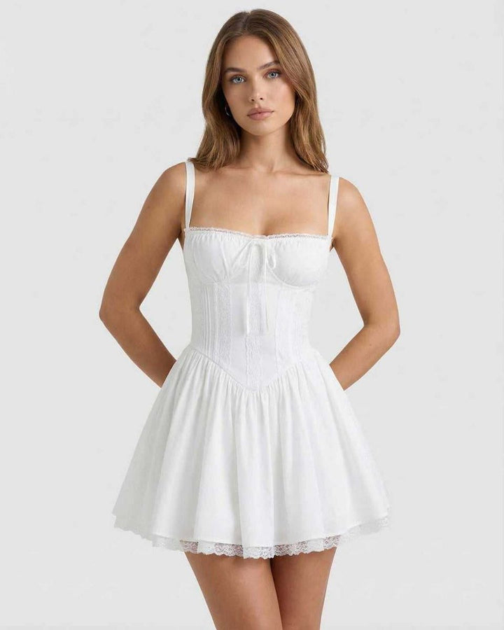 Women's Fall Wedding Guest Dress Corset Lace-Trim A-Line Mini