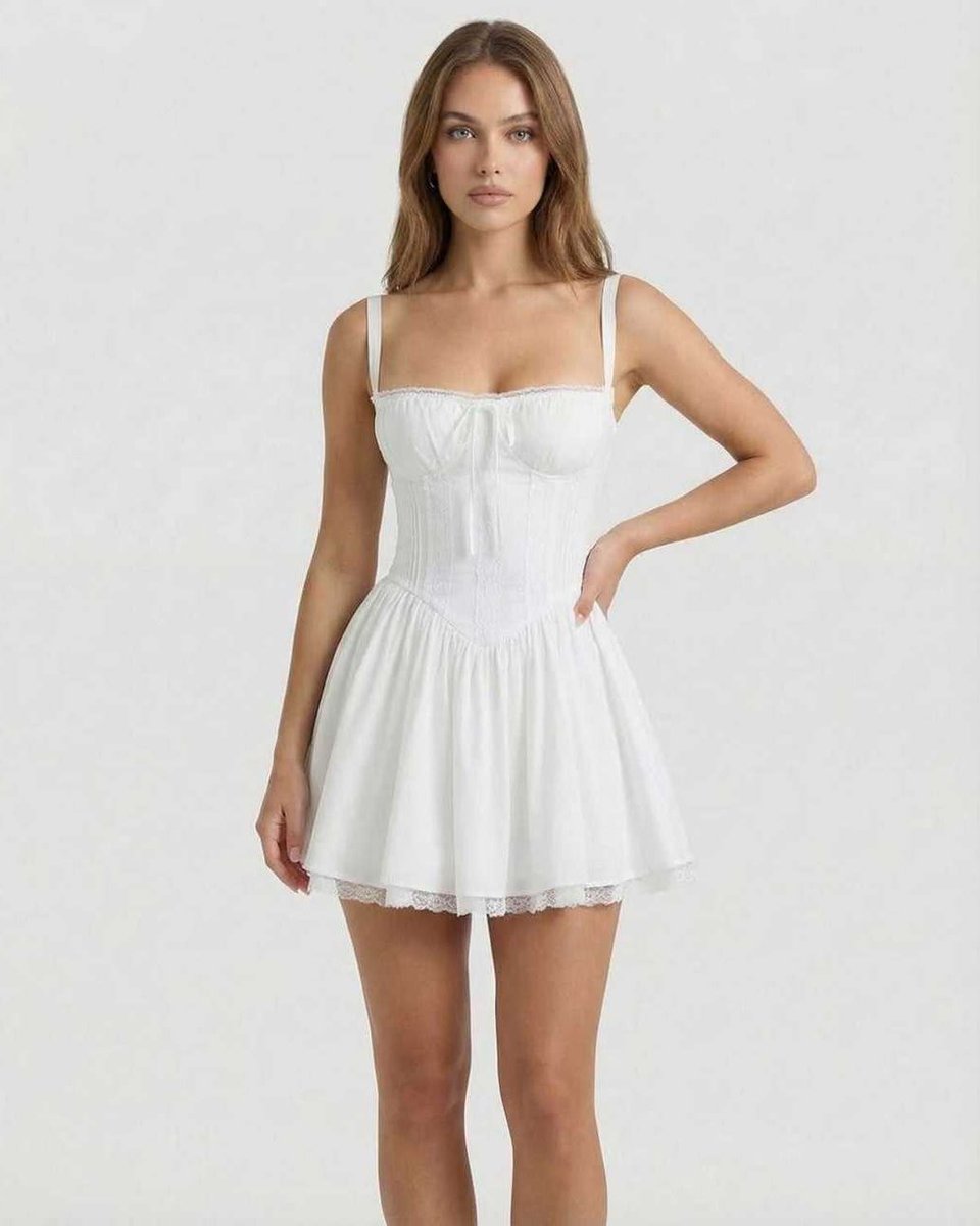 Women's Fall Wedding Guest Dress Corset Lace-Trim A-Line Mini