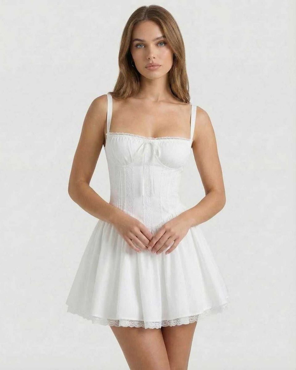 Women's Fall Wedding Guest Dress Corset Lace-Trim A-Line Mini