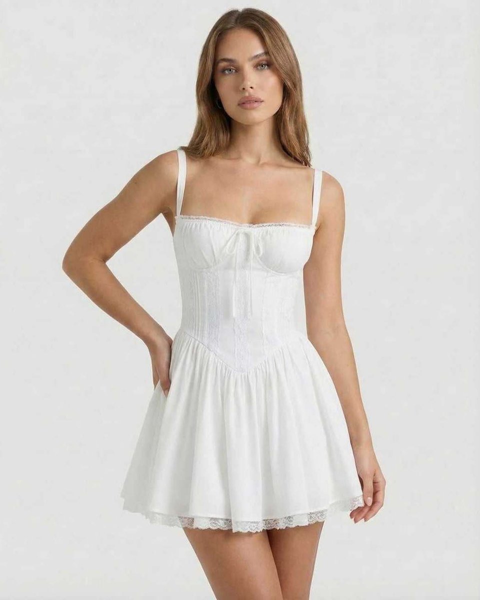 Women's Fall Wedding Guest Dress Corset Lace-Trim A-Line Mini
