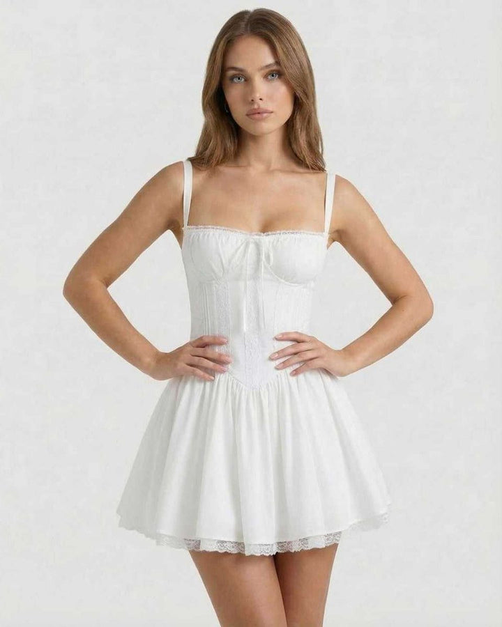 Women's Fall Wedding Guest Dress Corset Lace-Trim A-Line Mini
