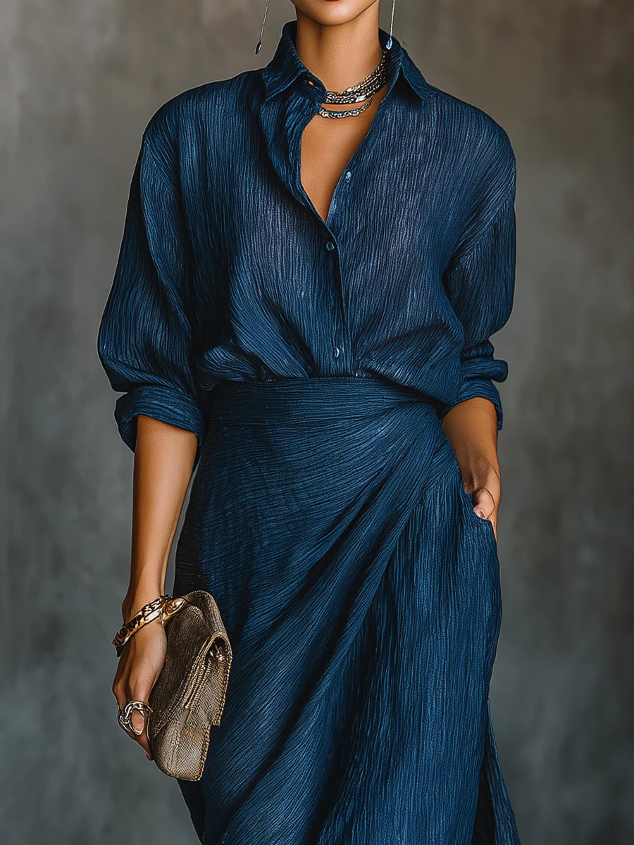 Women's Fall Wedding Guest Dress Draped Maxi Shirt Set