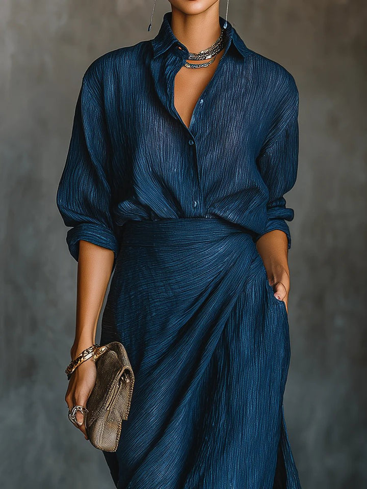 Women's Fall Wedding Guest Dress Draped Maxi Shirt Set