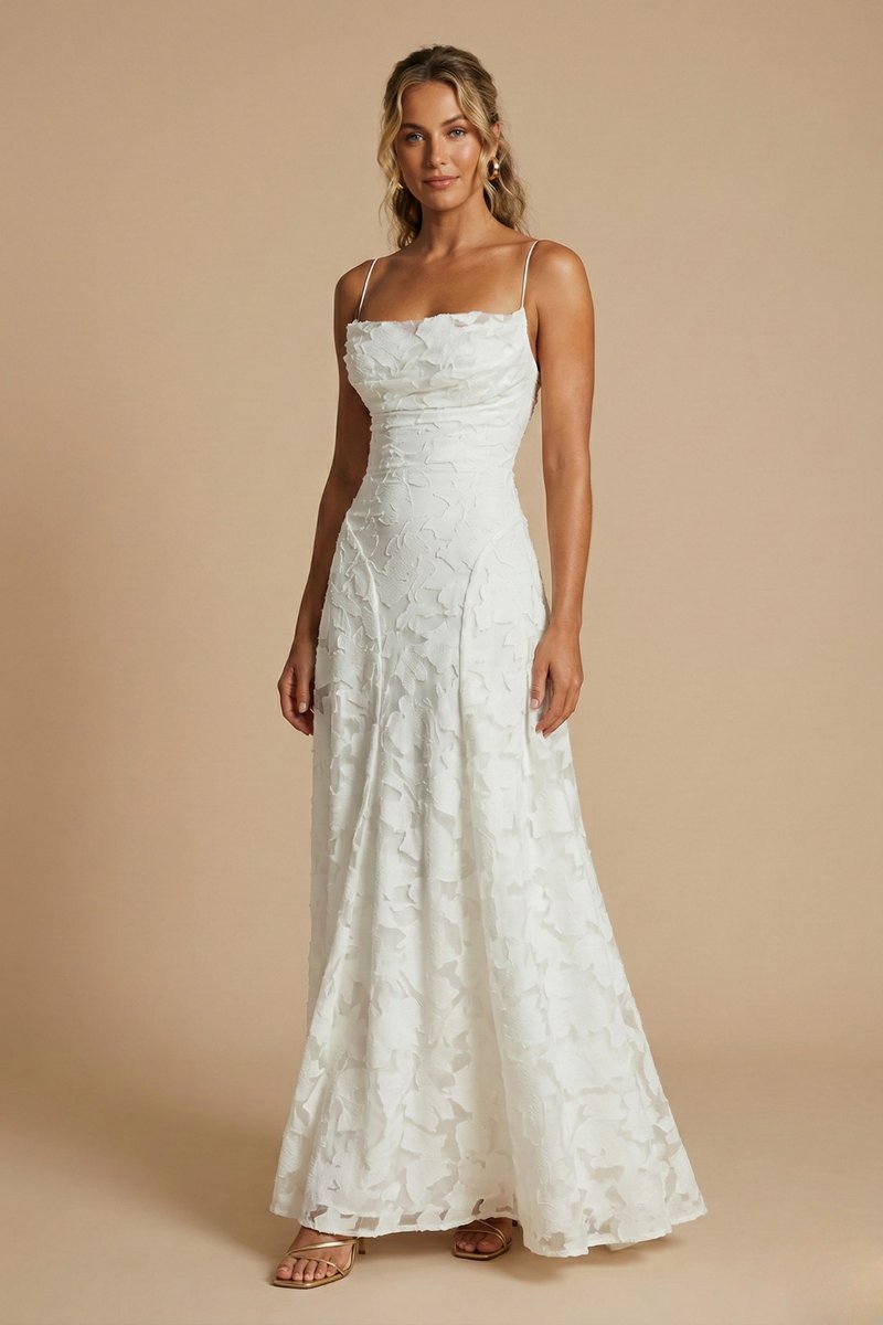 Women's Fall Wedding Guest Dress Floral Appliqué Sleeveless Maxi Gown