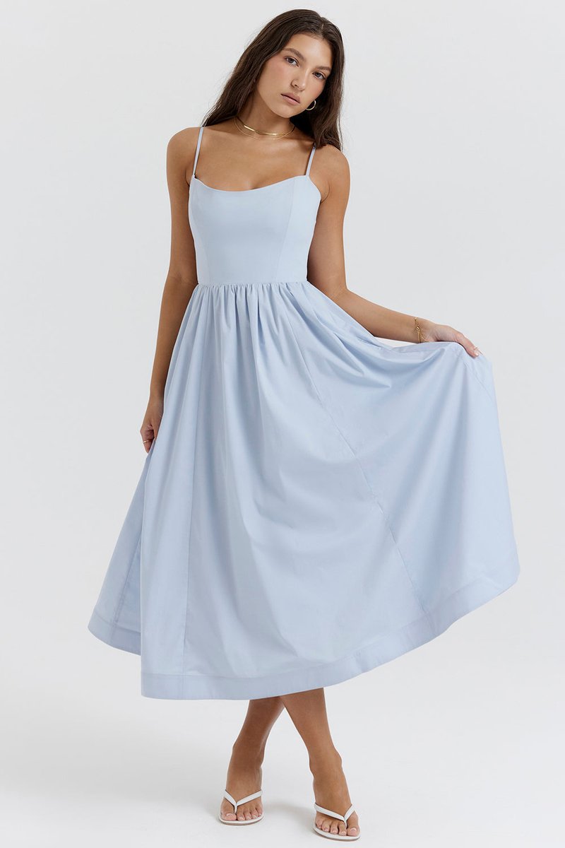 Women's Fall Wedding Guest Dress Flowy A-Line Midi Spaghetti Strap