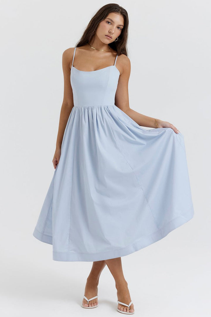 Women's Fall Wedding Guest Dress Flowy A-Line Midi Spaghetti Strap