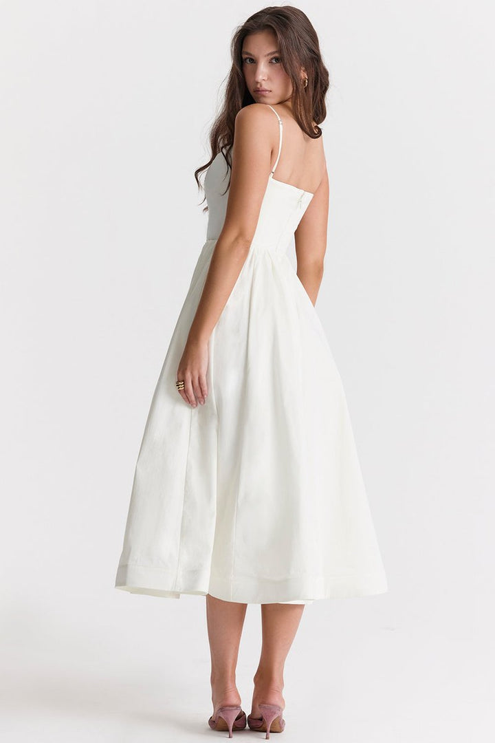 Women's Fall Wedding Guest Dress Flowy A-Line Midi Spaghetti Strap