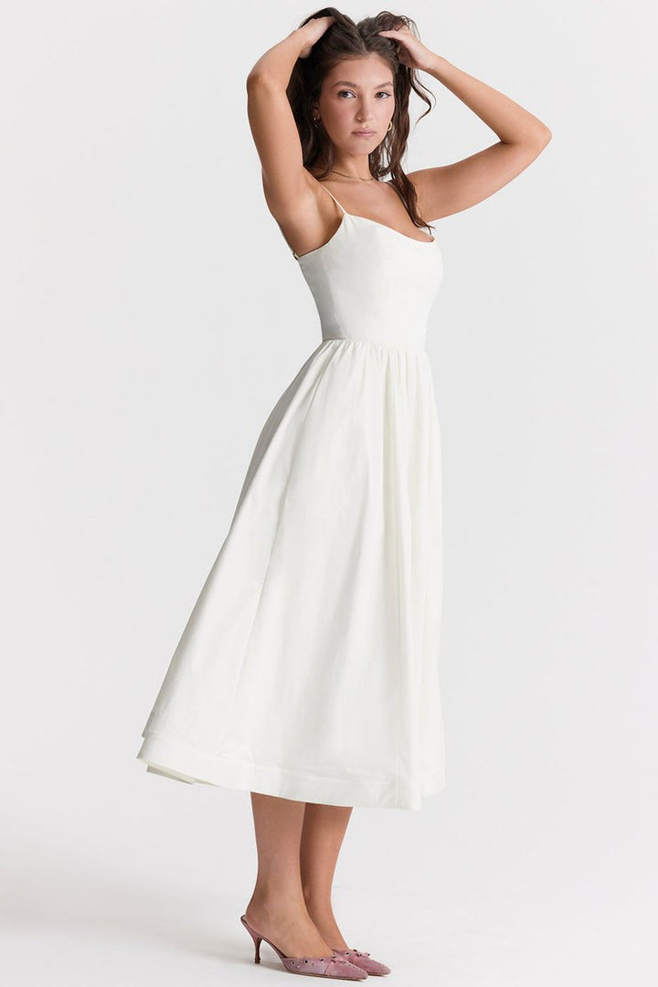 Women's Fall Wedding Guest Dress Flowy A-Line Midi Spaghetti Strap