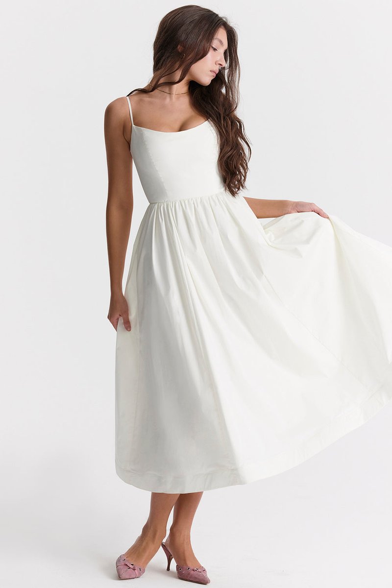 Women's Fall Wedding Guest Dress Flowy A-Line Midi Spaghetti Strap