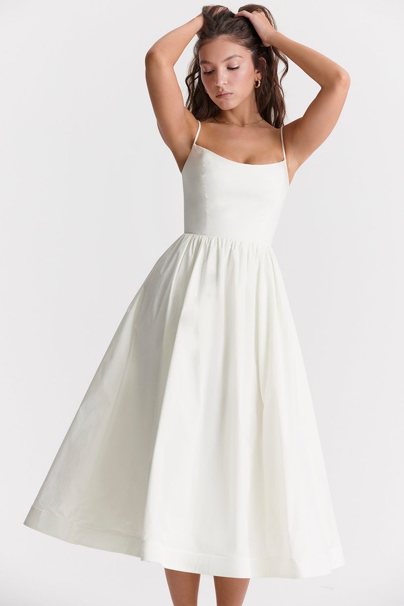 Women's Fall Wedding Guest Dress Flowy A-Line Midi Spaghetti Strap