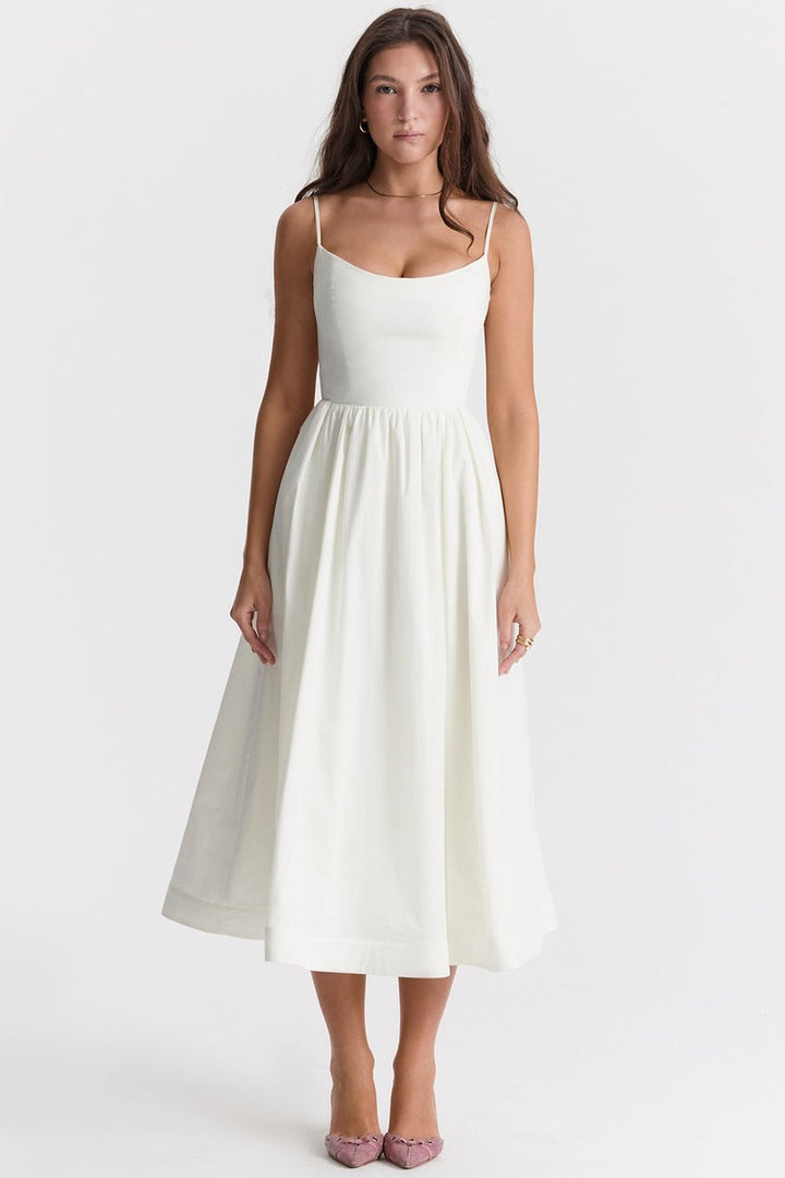 Women's Fall Wedding Guest Dress Flowy A-Line Midi Spaghetti Strap