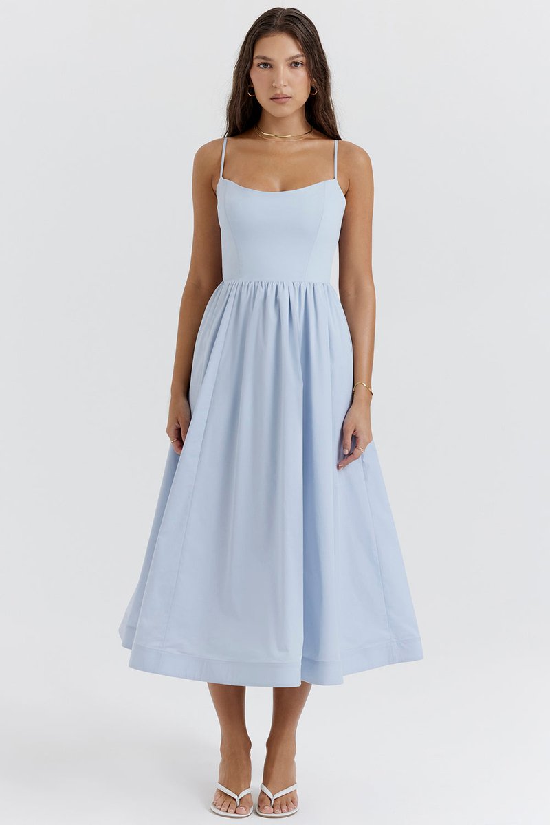 Women's Fall Wedding Guest Dress Flowy A-Line Midi Spaghetti Strap