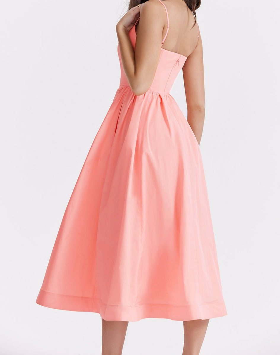 Women's Fall Wedding Guest Dress Flowy A-Line Midi Spaghetti Strap