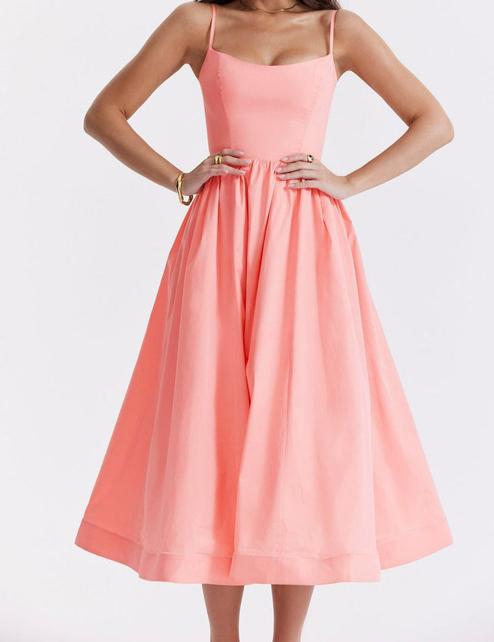 Women's Fall Wedding Guest Dress Flowy A-Line Midi Spaghetti Strap