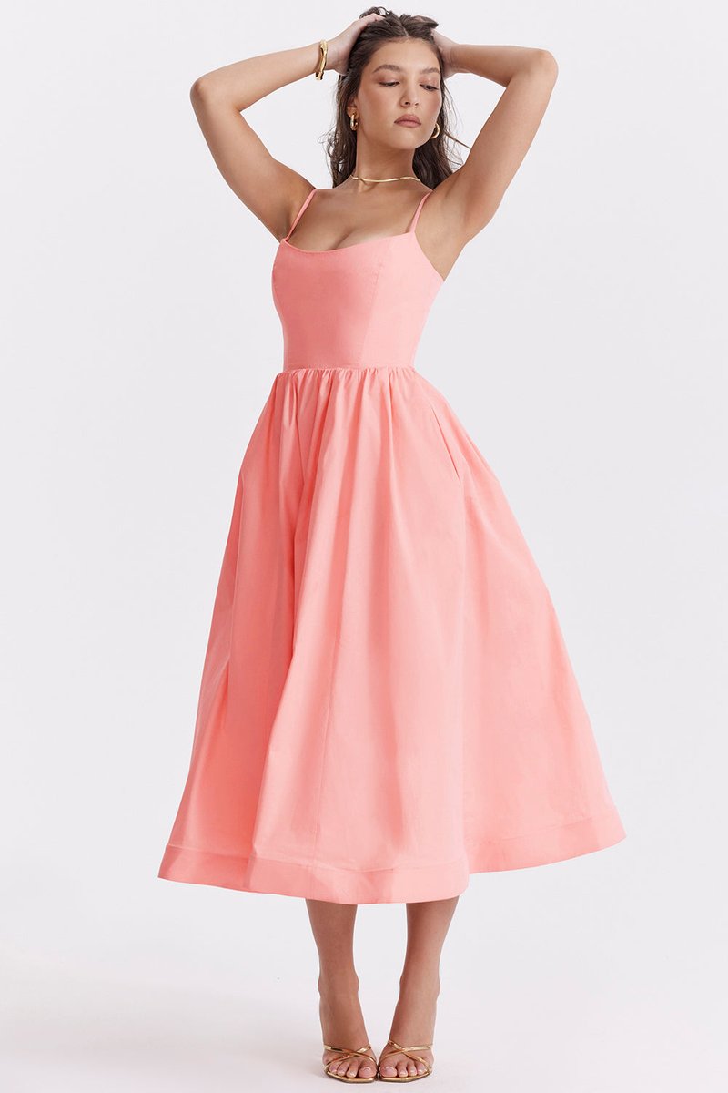 Women's Fall Wedding Guest Dress Flowy A-Line Midi Spaghetti Strap