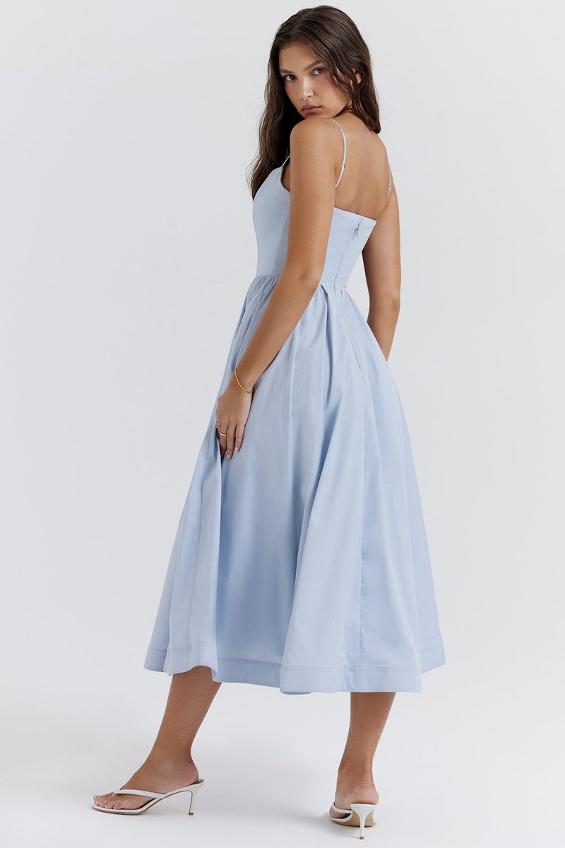 Women's Fall Wedding Guest Dress Flowy A-Line Midi Spaghetti Strap