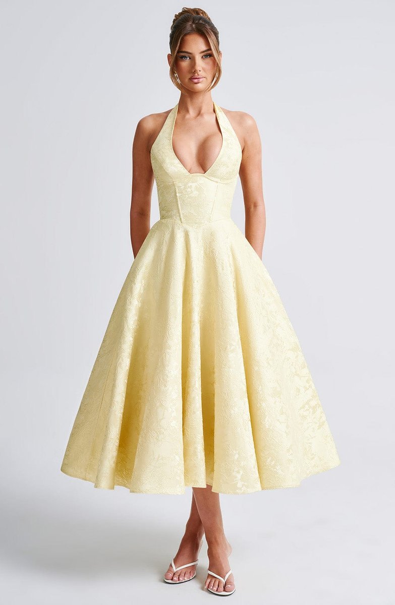 Women's Fall Wedding Guest Dress Halter Corset Midi Ball Gown