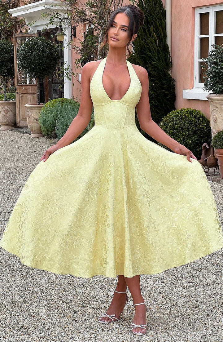 Women's Fall Wedding Guest Dress Halter Corset Midi Ball Gown