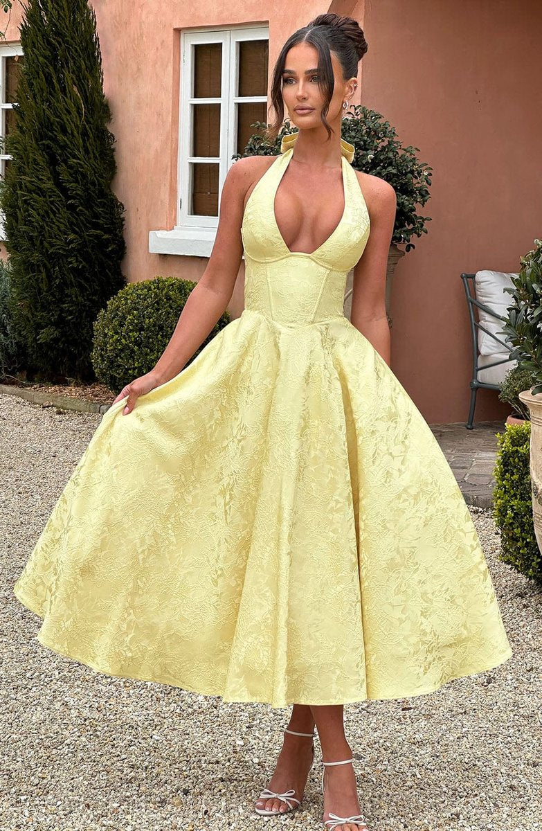 Women's Fall Wedding Guest Dress Halter Corset Midi Ball Gown