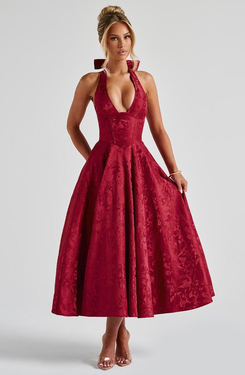 Women's Fall Wedding Guest Dress Halter Corset Midi Ball Gown