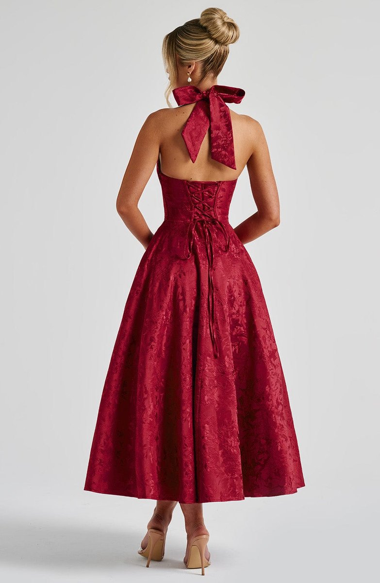 Women's Fall Wedding Guest Dress Halter Corset Midi Ball Gown