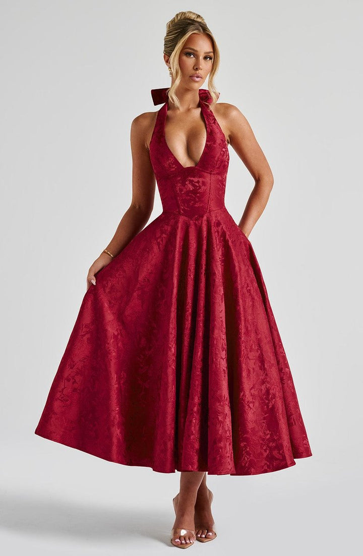 Women's Fall Wedding Guest Dress Halter Corset Midi Ball Gown