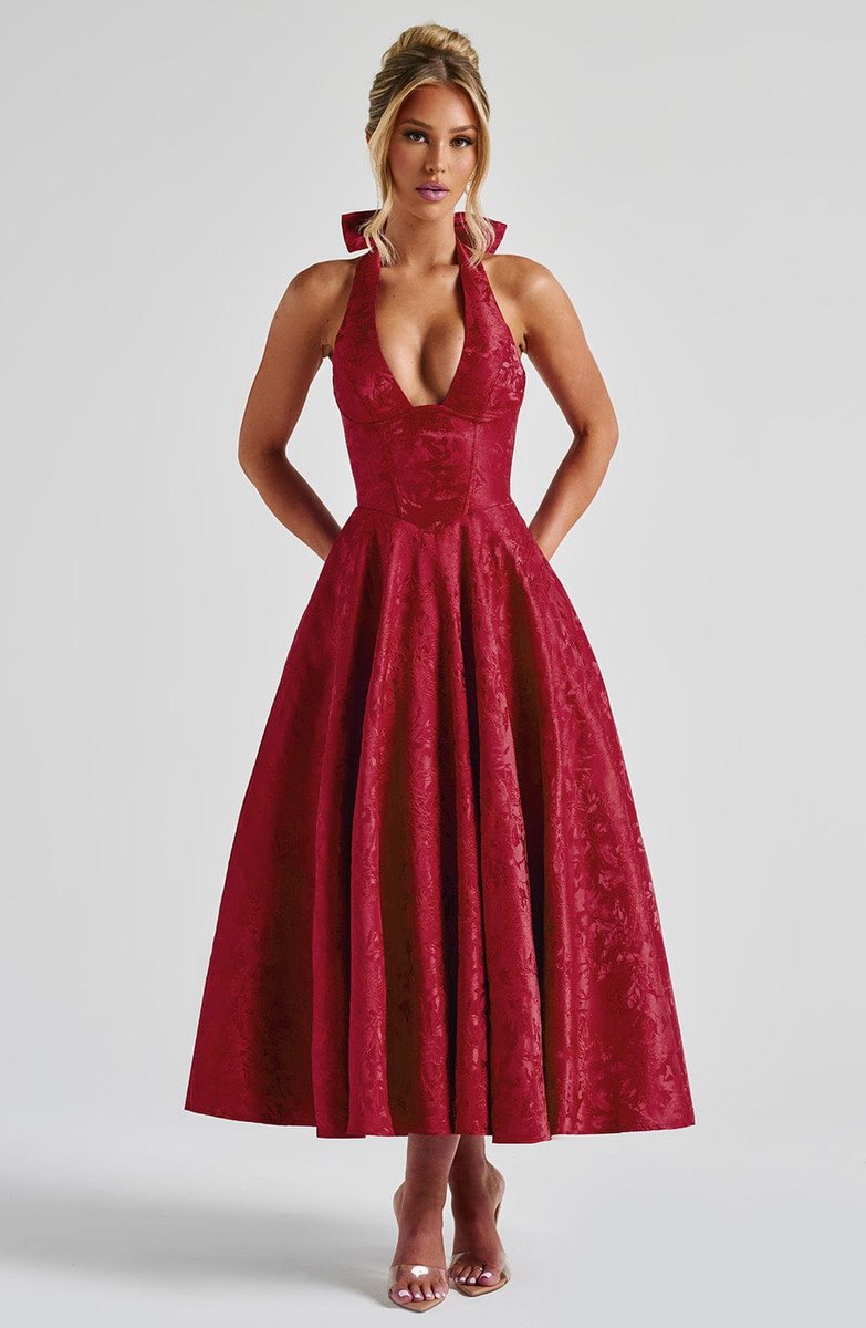 Women's Fall Wedding Guest Dress Halter Corset Midi Ball Gown