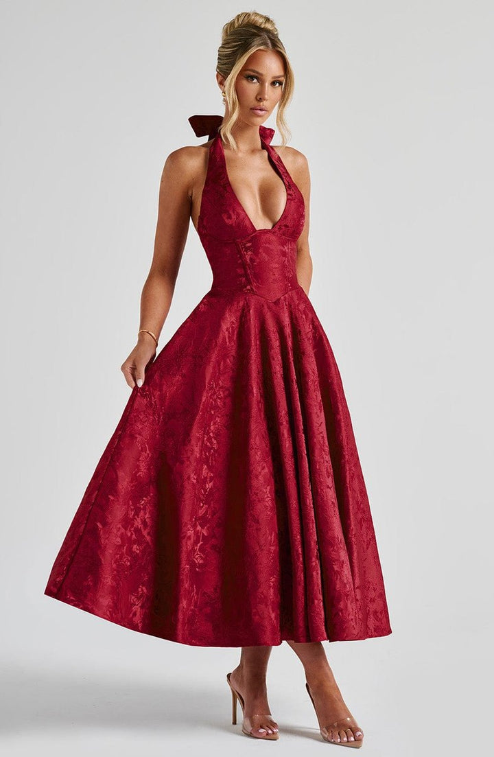 Women's Fall Wedding Guest Dress Halter Corset Midi Ball Gown