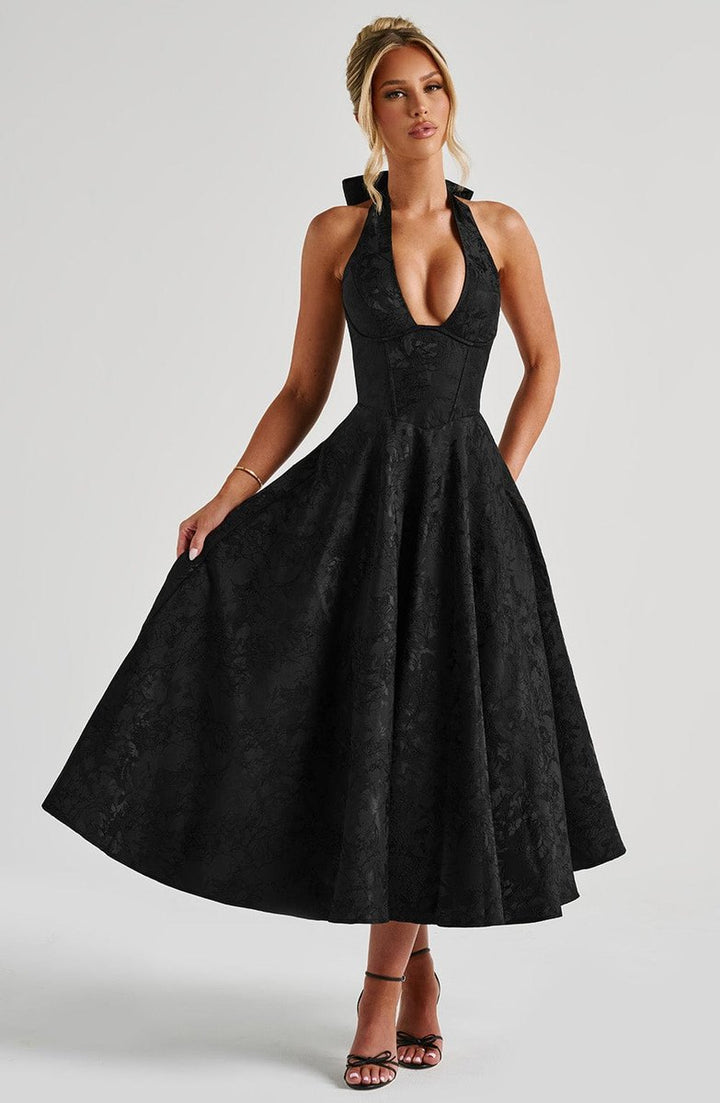 Women's Fall Wedding Guest Dress Halter Corset Midi Ball Gown