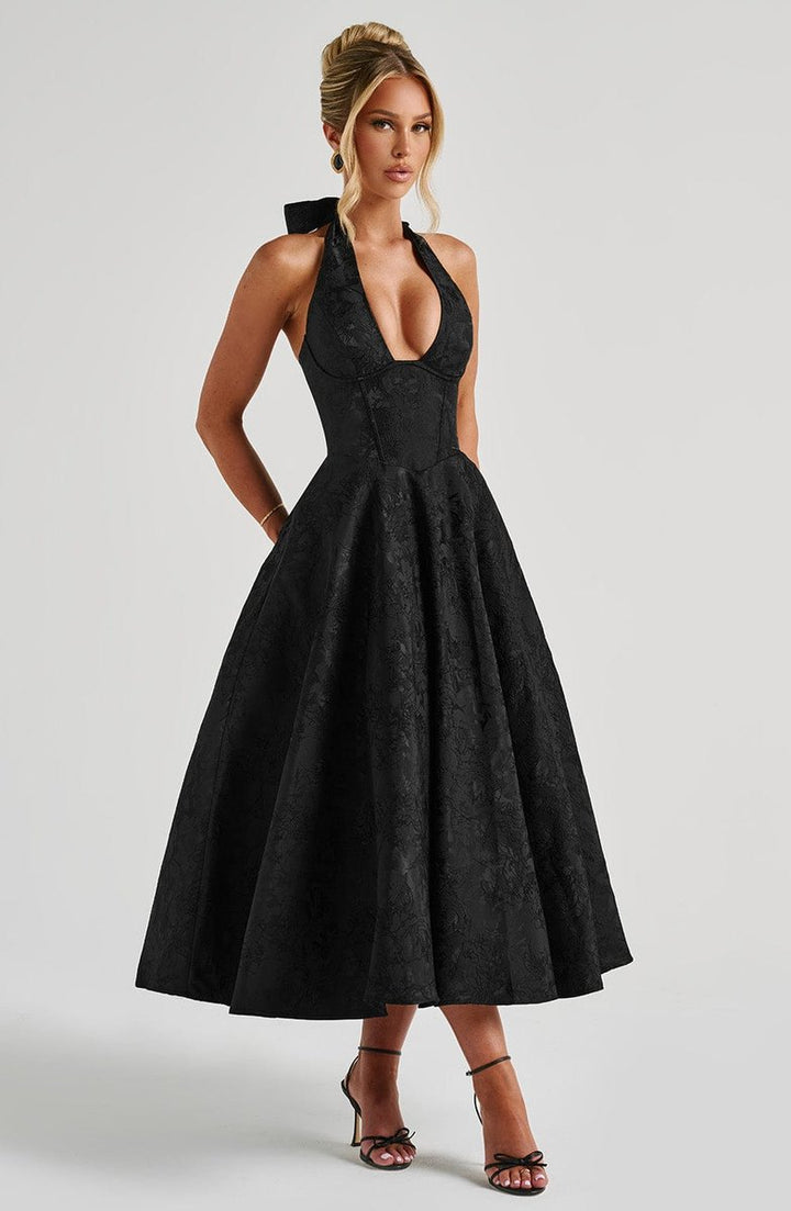 Women's Fall Wedding Guest Dress Halter Corset Midi Ball Gown