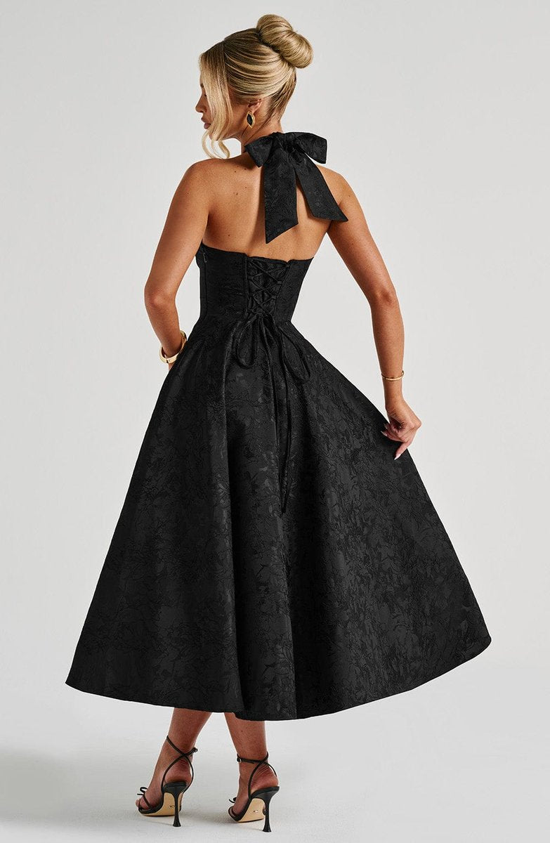 Women's Fall Wedding Guest Dress Halter Corset Midi Ball Gown